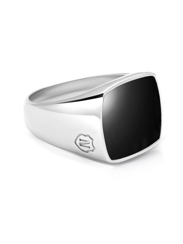 Nialaya Men's Ring Men's Silver Signet Ring with Onyx